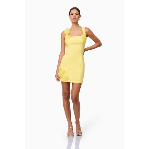 Elliatt Trompe 3D floral embellished mini dress in Yellow Party size M NWT - Picture 2 of 9
